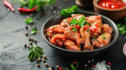 Fresh Chicken Wings - Raw chicken wings marinated in a bowl.