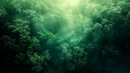 Fototapeta premium Green canopy forest with morning mist