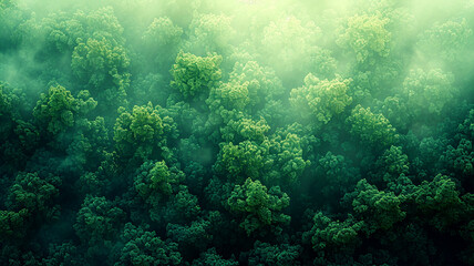 The misty forest looks surreal from above