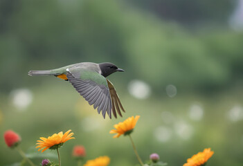 Fototapeta premium Bird flying with flower
