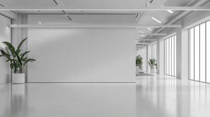 Naklejka premium White open space office interior with blank wall