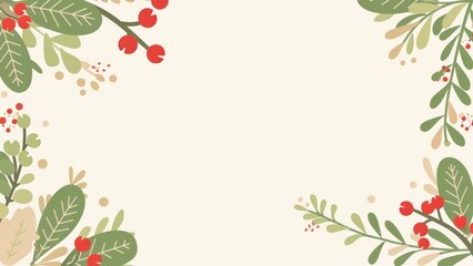 Christmas and New Year background with branches and berries. Cute floral background