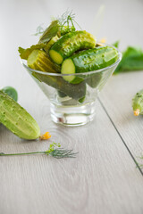 homemade food, lightly salted cucumbers with spices