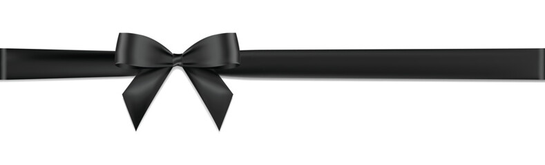 Black bow long horizontal ribbon realistic shiny satin vector for decorate decorate your Invitation card, brochure ,greeting card ,book cover ,isolated on white background.