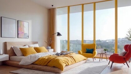 Modern bedroom with harmonious bright colors