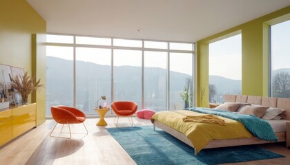 Modern bedroom with harmonious bright colors