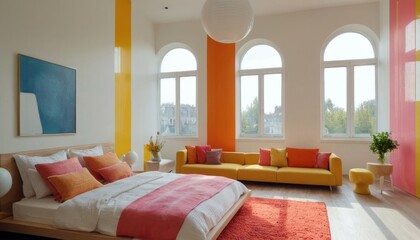 Modern bedroom with harmonious bright colors