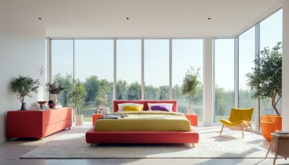 Modern bedroom with harmonious bright colors