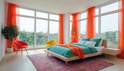 Modern bedroom with harmonious bright colors