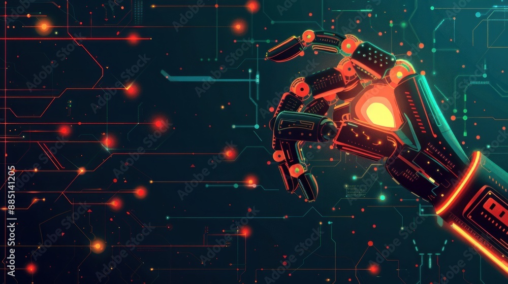 Poster Robot hand representing artificial intelligence on a technology background.

