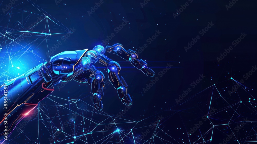 Poster Robot hand representing artificial intelligence on a technology background.


