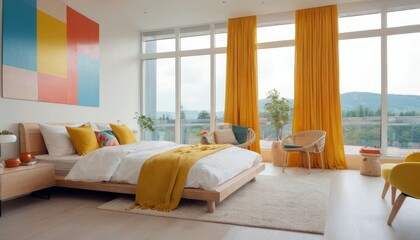Modern bedroom with harmonious bright colors