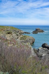 Belle-Ile in Brittany, seascape with rocks and cliffs on the Cote Sauvage