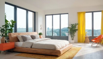 Modern bedroom with harmonious bright colors