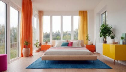 Modern bedroom with harmonious bright colors