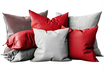 Different colorful decorative pillows on white background
