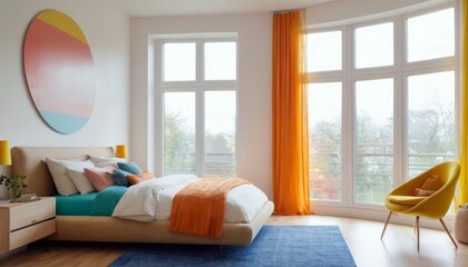 Modern bedroom with harmonious bright colors
