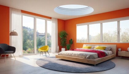 Modern bedroom with harmonious bright colors