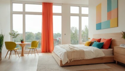 Modern bedroom with harmonious bright colors