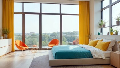 Modern bedroom with harmonious bright colors