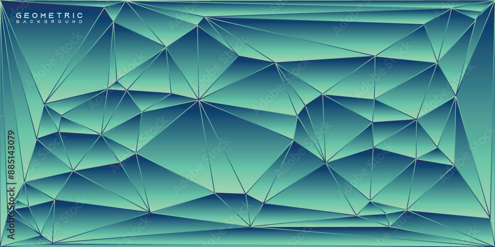 Poster blue and green gradient geometric triangle shape background vector.