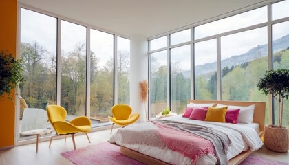 Modern bedroom with harmonious bright colors