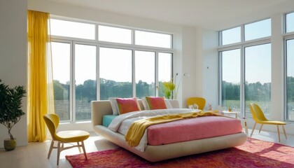 Modern bedroom with harmonious bright colors