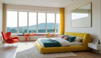 Modern bedroom with harmonious bright colors