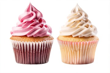 Tasty colorful cupcakes on white background
