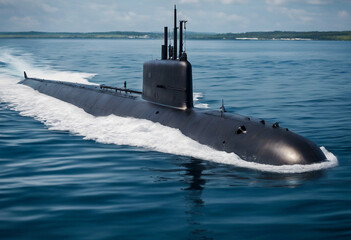 Fototapeta premium A military submarine on the surface of the water