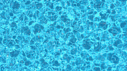 3d render animation of water in a pool with caustics, top view in summer