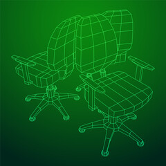 Office chair. Furniture for office Interior. Wireframe low poly mesh vector illustration.