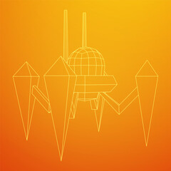 Spider robot with radar antenna. Nanobot, nanotechnology medical concept. Wireframe low poly mesh vector illustration