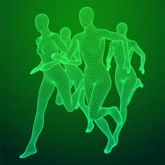 Running woman. Sprinter silhouette. Wireframe low poly mesh vector illustration