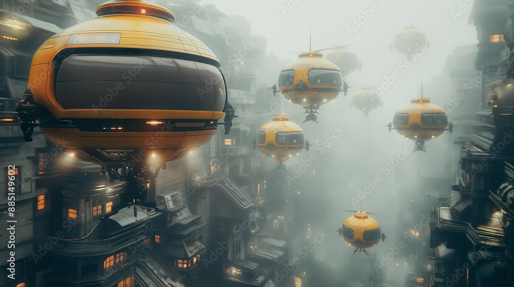 Poster urban environment with a fleet of iot-enabled delivery drones, synchronizing routes and schedules fo