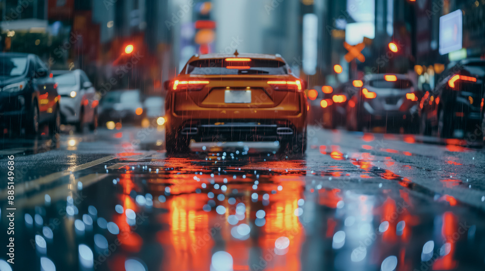 Poster iot-enabled smart parking system in a bustling city, detecting open parking spots and directing driv