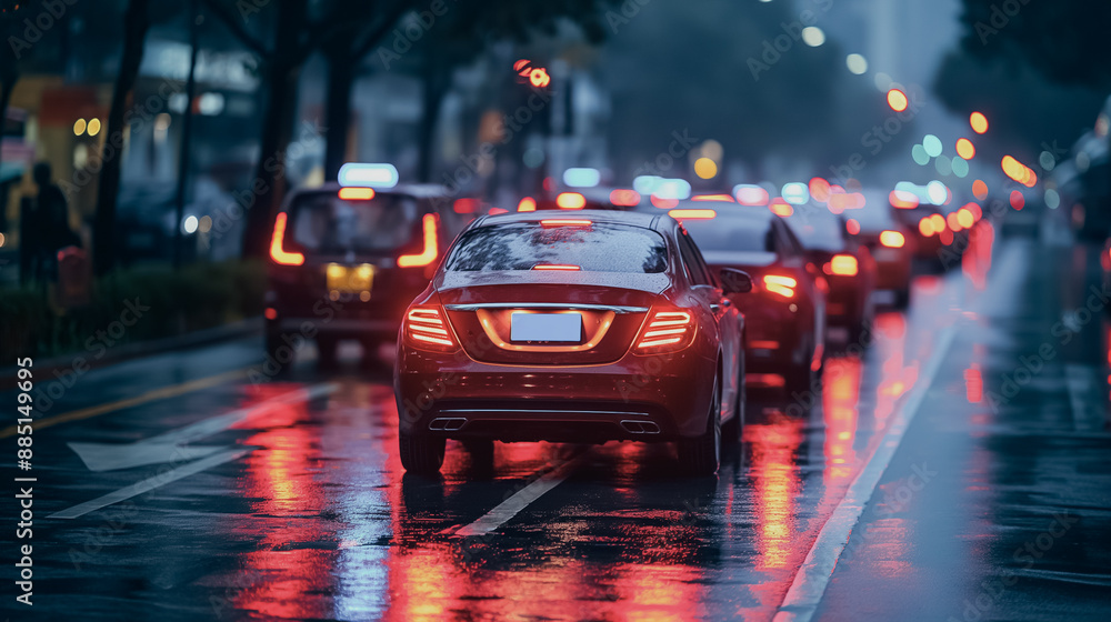 Poster smart parking system in a bustling urban area, using iot sensors to find available spots and directi