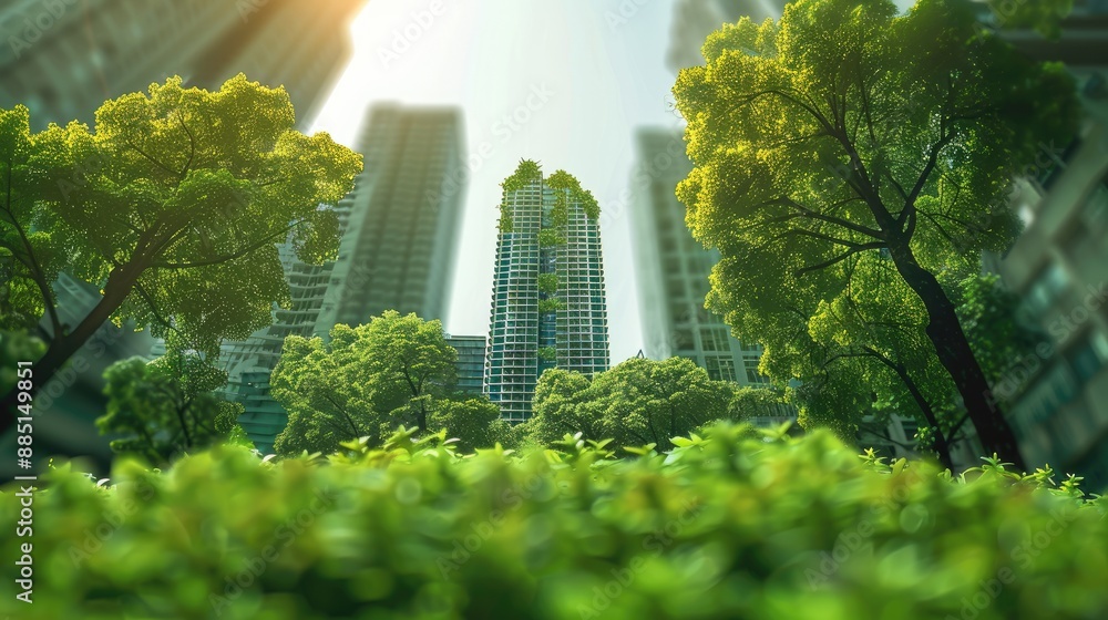 Poster Developing a sustainable environmental friendly business strategy and reducing emissions globally to net zero carbon neutrality. Generative AI.