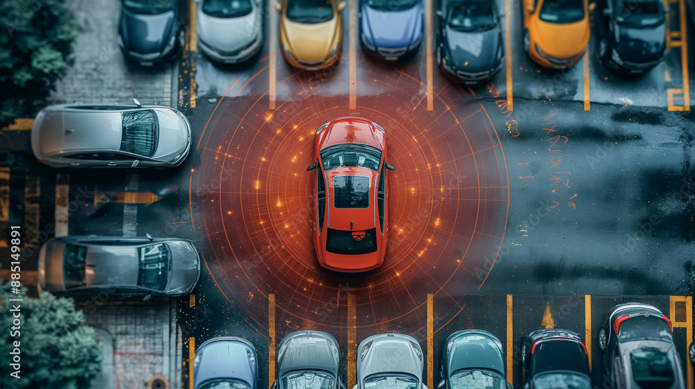 Poster high-tech urban parking system using iot sensors to identify free parking spaces and provide directi