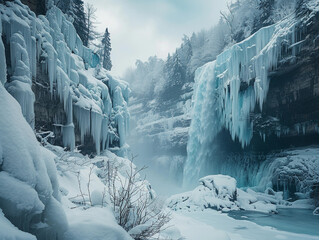 Frozen Waterfall in a Winter Wonderland