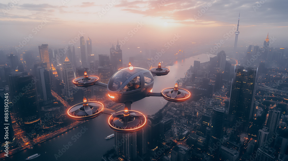 Poster iot-connected delivery drones coordinating routes and schedules, optimizing delivery efficiency in a