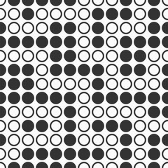Seamless circles pattern. Stylish texture with outline and filled circles. Geometric halftone dots pattern. Seamless vector repeating background. Black circles pattern isolated on white background.