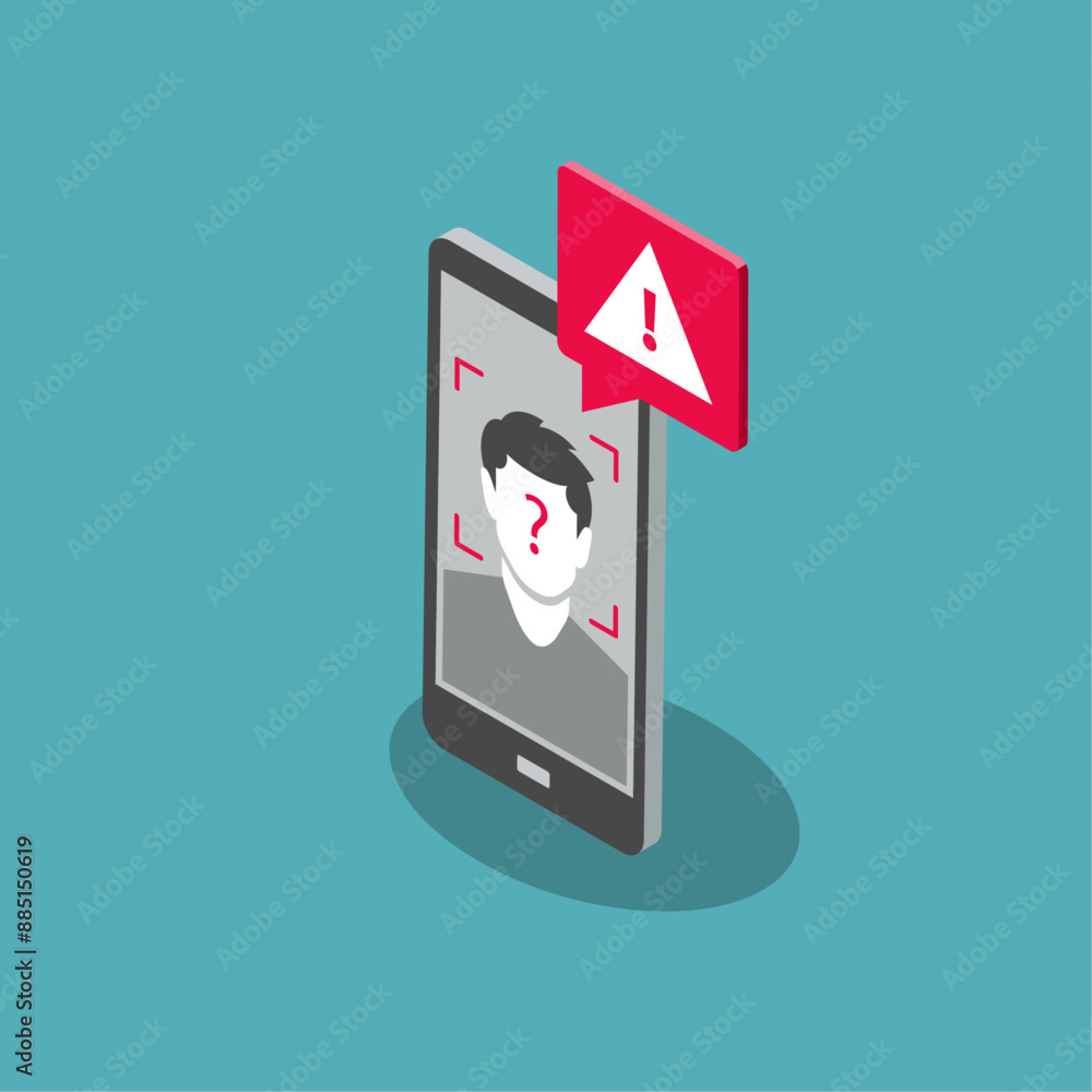 Poster Deepfake attack symbol with a smartphone and a manipulated fake video. Flat design, easy to use for your website or presentation.
