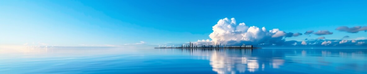 Obraz premium tranquil seascape with reflective clouds and a serene blue sky, perfect for relaxation and travel design