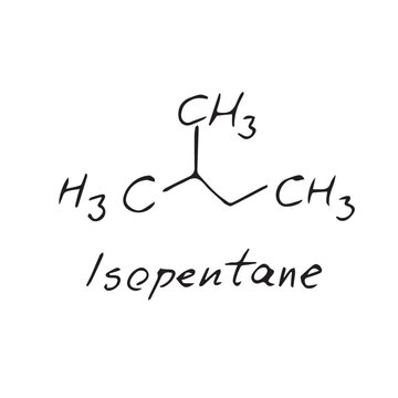 isopentane molecule formula. Hand drawn imitation of isopentane structural model