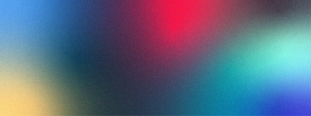 Abstract Multicolor Gradient Background with Vibrant Blue, Red, Yellow, and Green Hues. Retro grainy gradient banner with grain texture magenta glowing bright light spots