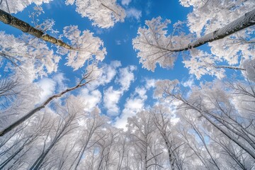 Snow-Covered Trees Reaching for a Blue Sky
