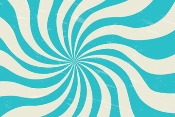 Retro Twist spiral sunburst vector background with Vintage bright grunge placard,70's style Vector poster of blue starburst illustration for banner, for use to  website ,backdrop ,circus, carnival, 