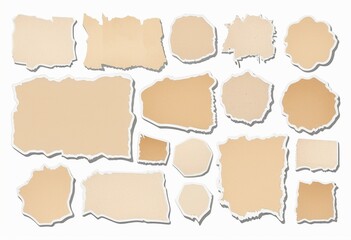 Fototapeta premium Ripped Paper Shapes: Beige Vector Stickers for Collage and Graphic Design