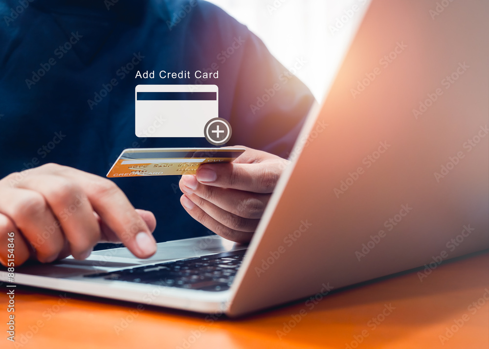 Poster add credit card, financial, online payment technology concept. add credit cash or debit card icon ap